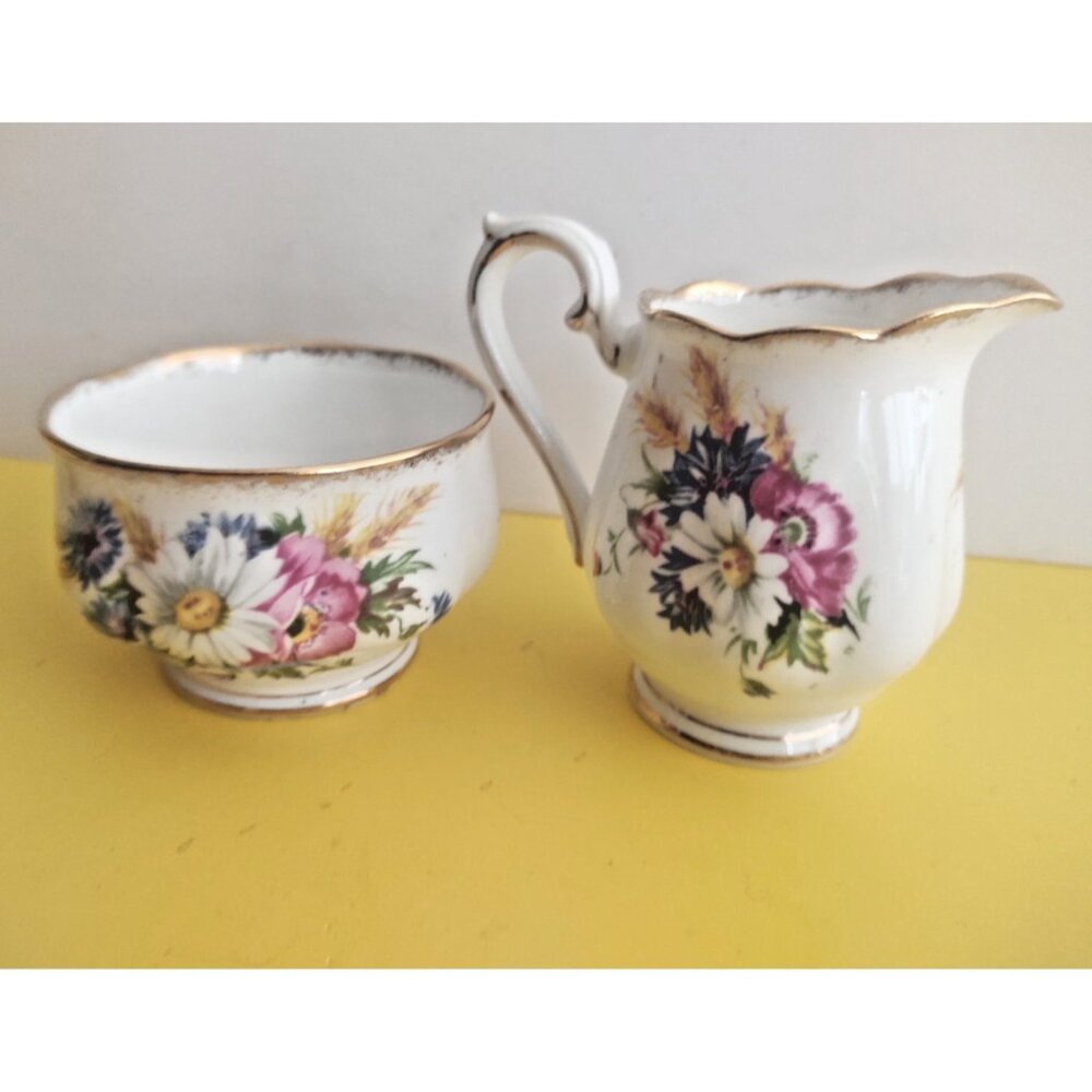 Vintage Royal Albert Creamer & Sugar Bowl Set Harvest Bouquet 1945